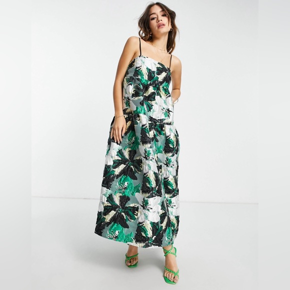 NWT US 10 ASOS EDITION tiered cami midi dress in abstract floral jacquard - Picture 12 of 12